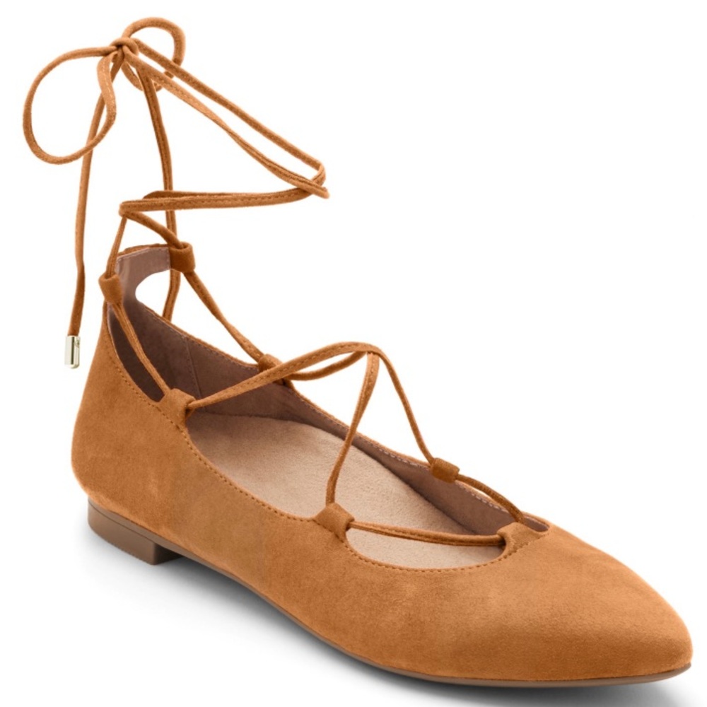 Vionic Gem Lucinda caramel suede flat, size 8